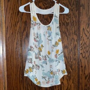 Maurices Floral Tank Top - Cream, Yellow, Blue